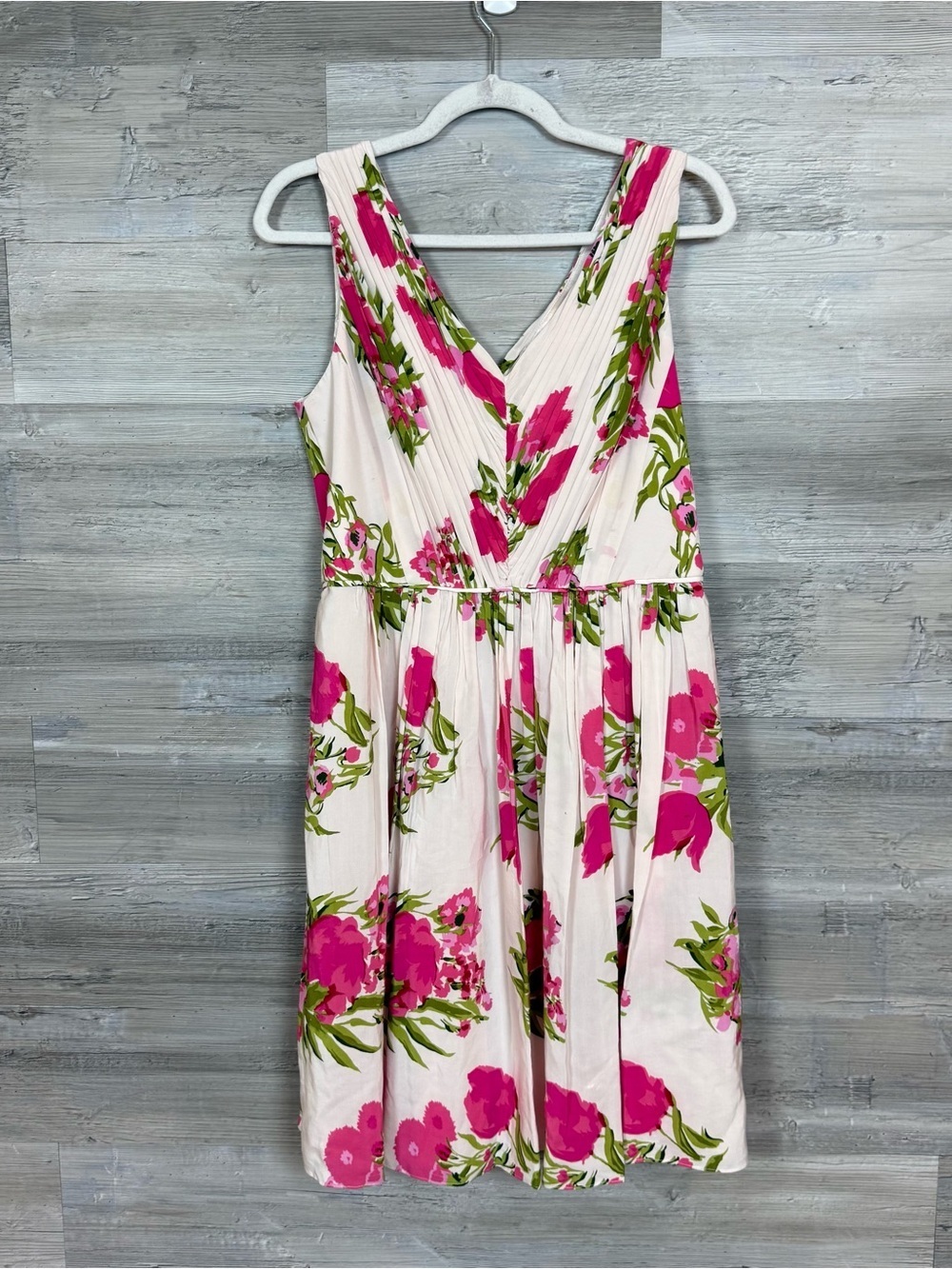 Boden Pleat V-Neck Maxi Dress Pink Green Floral Blossom Pleated Pocket 8R